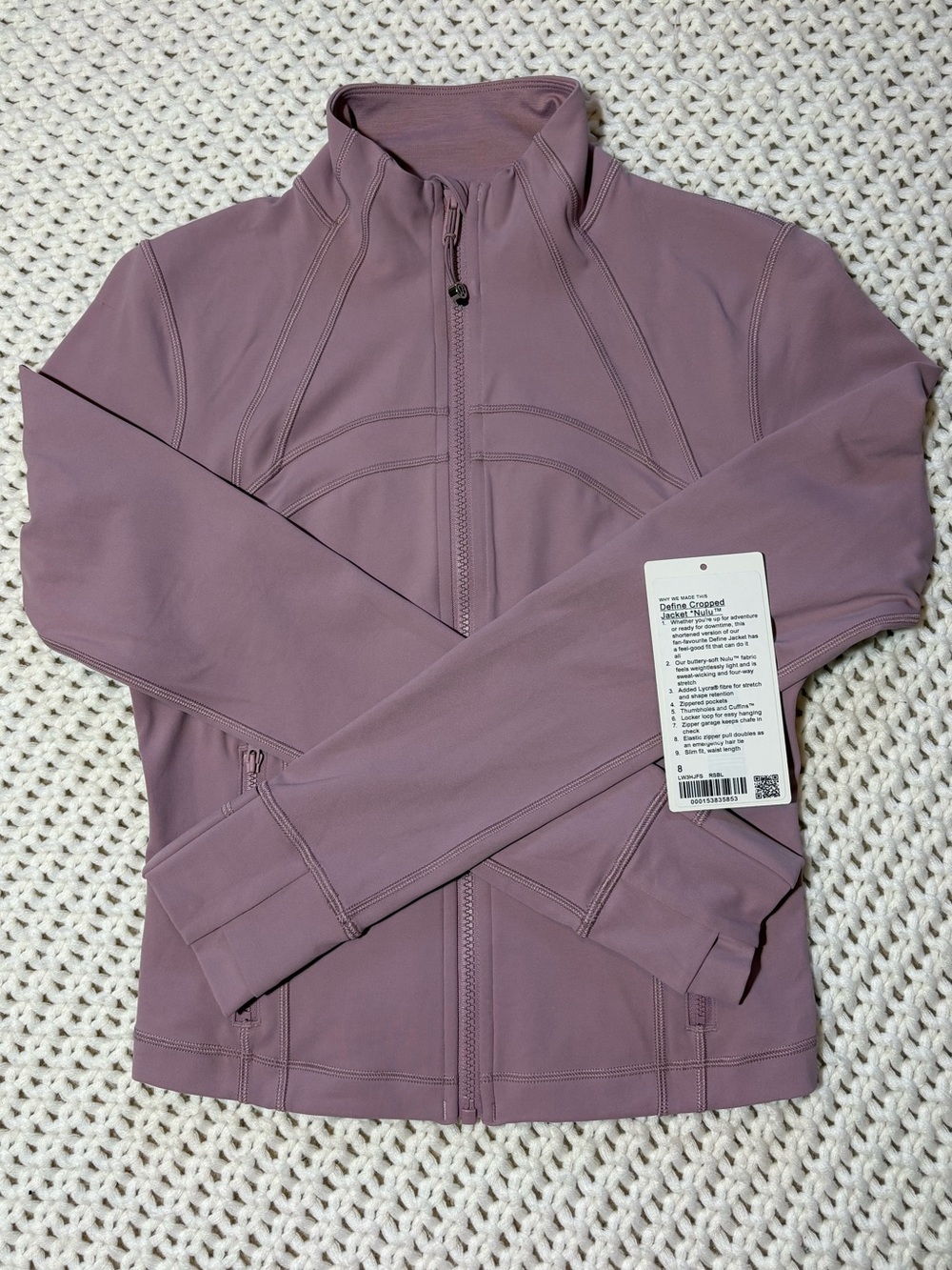 lululemon define cropped jacket nulu in rose blush size 8